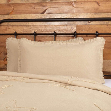 Burlap Vintage King Sham w/ Fringed Ruffle 21x37 VHC Brands - The Fox Decor